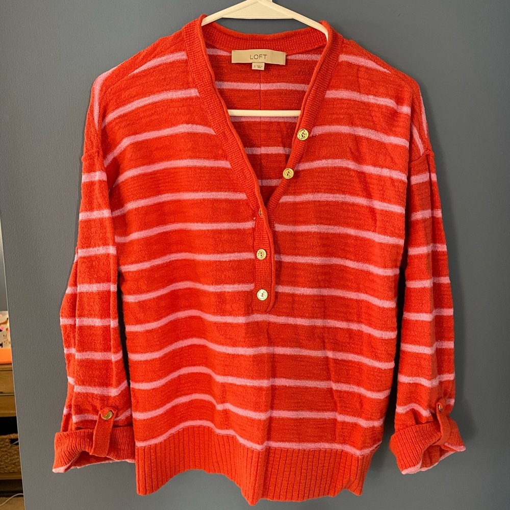 Loft Striped Sweater with Gold Buttons